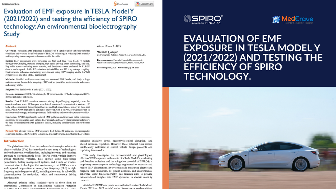 Evaluation of EMF exposure in TESLA Model Y (2021/2022) and testing the efficiency of SPIRO technology: An environmental bioelectrography Study